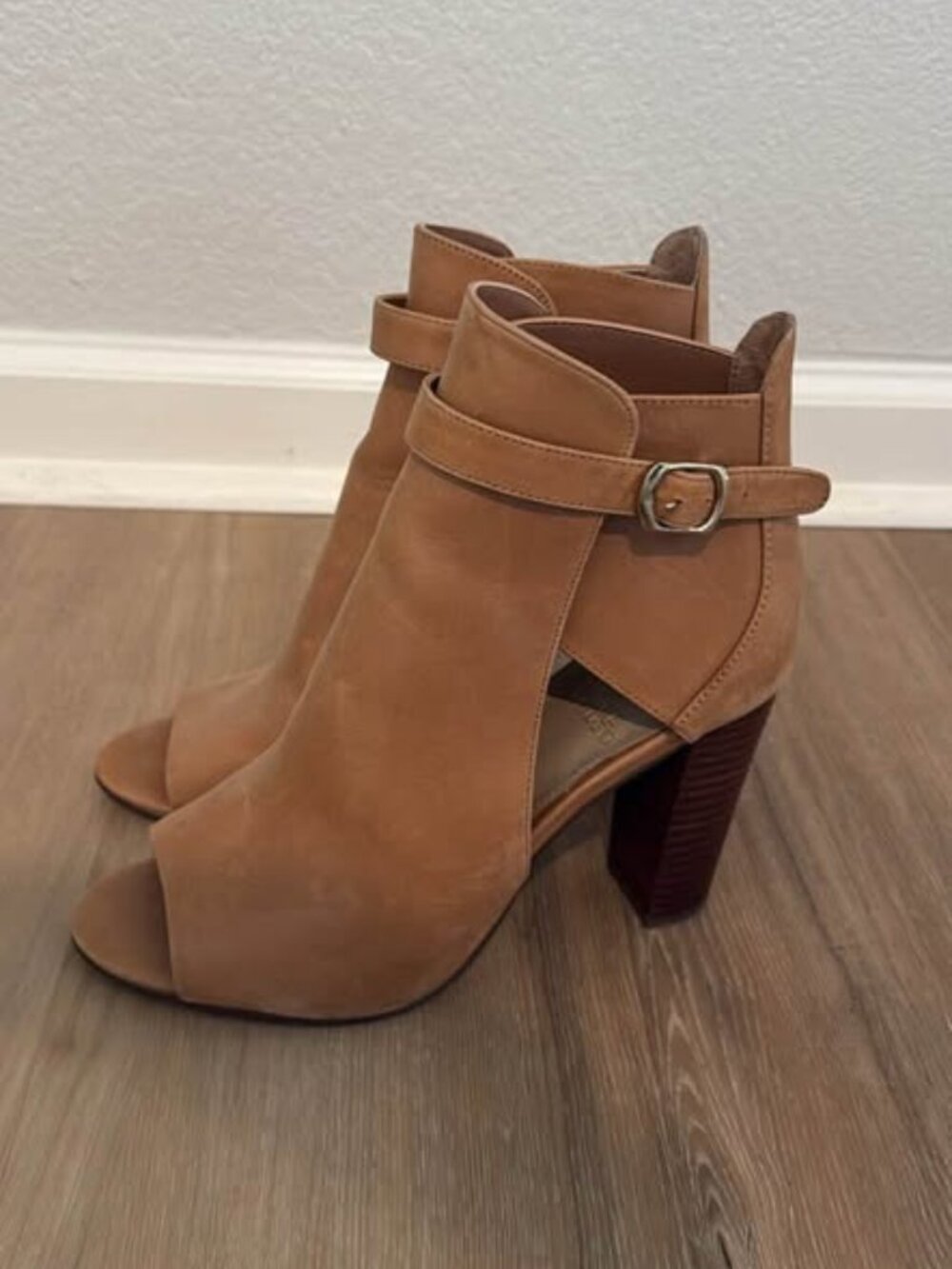 Vince Camuto Camel Peep-Toe Booties – Size 9